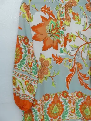 Omarı Trendy Çiçek Desenli Pamuk Viskon Tunik - Renkli