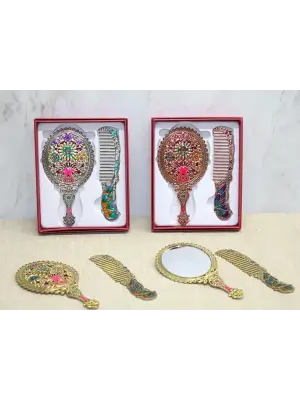Çiçekli Ayna Ve Tarak Seti Küçük Boy