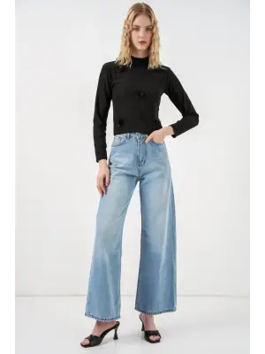 Çiçekli Örme Bluz 978 - Siyah