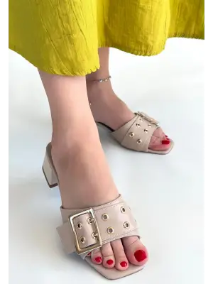 Ciey Bej Cilt Topuklu Terlik