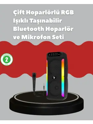 Çift 4 İnç Hoparlörlü Rgb Işıklı Bluetooth Ses Sistemi