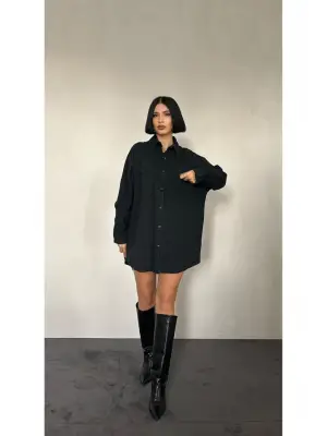 Omarı Siyah Çift Cep Kapaklı Gömlek