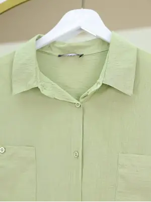 Omarı Çift Cepli Oval Kesim Kolu Katlamalı Gömlek Tunik