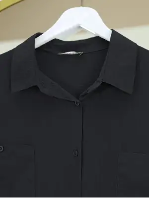 Omarı Etkileyici Oval Kesim Çift Cep Detaylı Gömlek Tunic