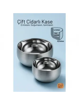 Çift Cidarlı Isı Yalıtımlı 4lü Lüks Kase Seti (16cm & 18cm) Premium 304 Paslanmaz Çelik