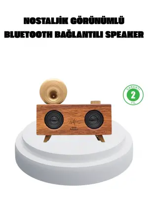 Çift Hoparlörlü Bluetooth Gramofon Speaker – Fm Radyo, Usb, Sd Kart Ve Aux Girişli
