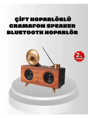 Çift Hoparlörlü Retro Bluetooth Speaker 1800mah Bataryalı Aux Usb Sd Kartlı