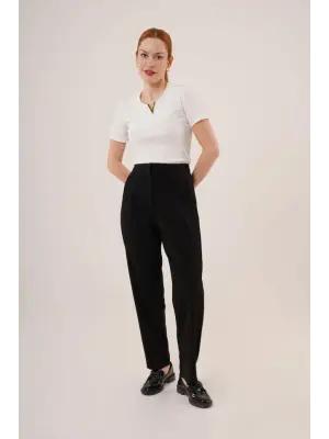 Çift Pens Detaylı Siyah Pantolon