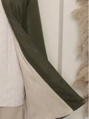 Çıkma Kapşonlu Çıtçıtlı Cepli Kısa Kaban -Haki