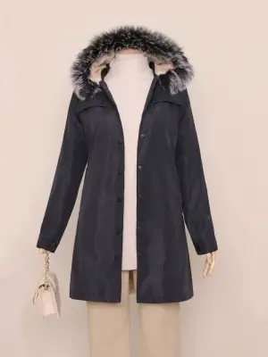 Çıkma Kapşonlu Çıtçıtlı Cepli Kısa Kaban  -Laci