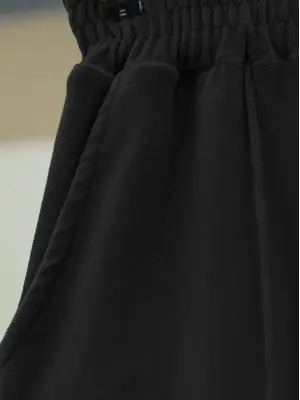 Çımalı Beli Lastikli Kadife Pantolon -Siyah