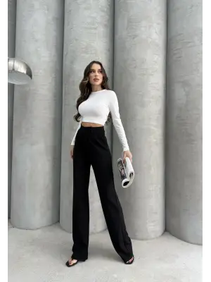 Cırtlı pantolon krep siyah pt