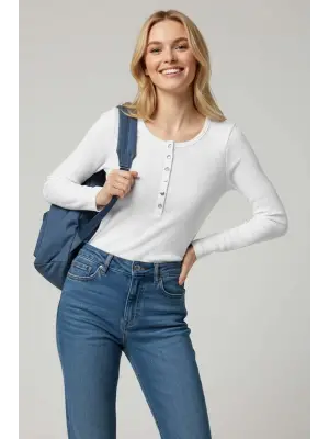 Çıtçıt Detaylı Bluz Beyaz T4343