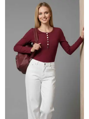 Çıtçıt Detaylı Bluz Bordo T4343