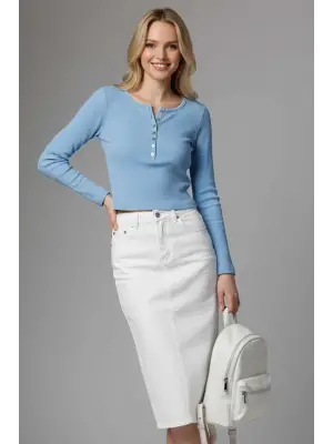 Çıtçıt Detaylı Bluz Mavi T4343