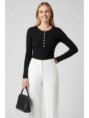 Çıtçıt Detaylı Bluz Siyah T4343