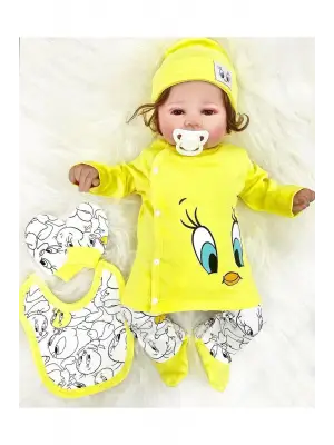 Civciv Desenli Yenidoğan 5li Hastane Çıkışı Zıbın Seti %100 Pamuk