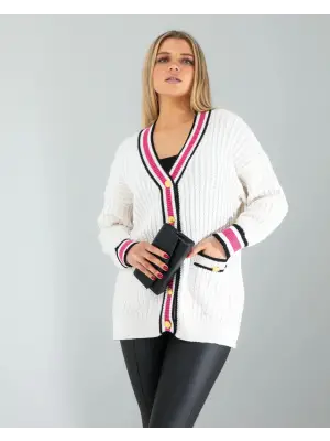 Omarı Çizgi Desenli Triko Hırka