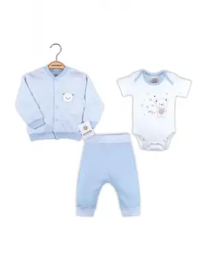 Çizgili Bear Hırkalı % 100 Pamuk Erkek Bebek Takım
