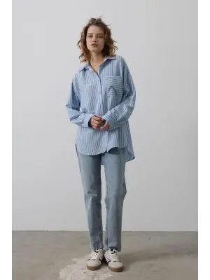 Omarı Rahat ve Şık Çizgili Gömlek - Bebe Mavisi