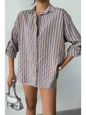 Omarı Elegan Çizgili Gömlek - Antrasit