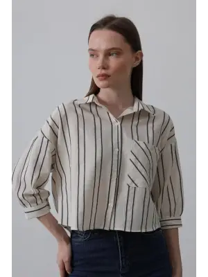 Omarı Çizgili Kısa Gömlek - Şık ve Rahat Tasarım