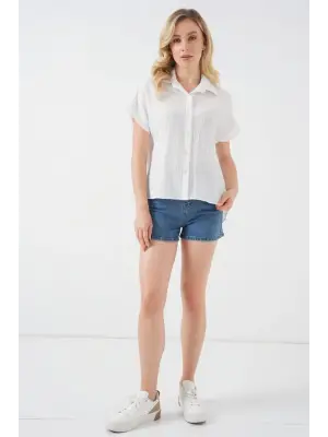 Çizgili Kısa Kol Gömlek 20324 - Beyaz