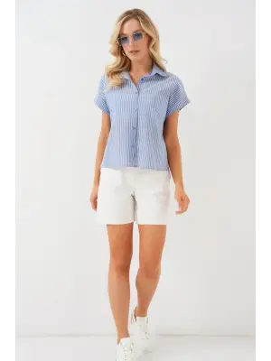 Çizgili Kısa Kol Gömlek 20324 - İndigo