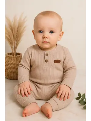 Çizgili Kumaş % 100 Pamuk 2li Unisex Takım