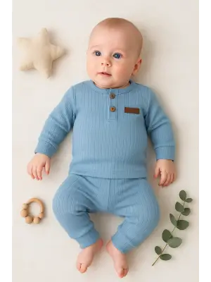 Çizgili Kumaş % 100 Pamuk 2li Unisex Takım