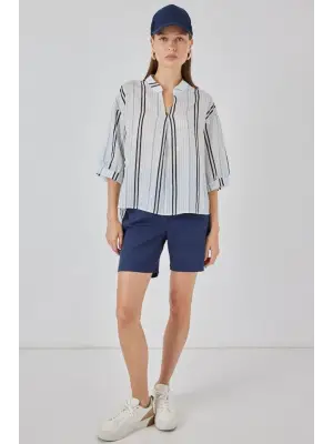 Çizgili Oversize Bluz 967 - Açık Mavi