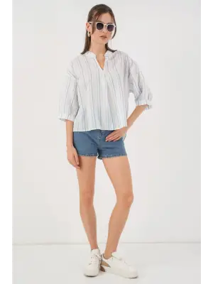 Çizgili Oversize Bluz 967 - A.Mavi