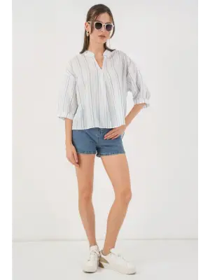 Çizgili Oversize Bluz 967 - A.Mavi