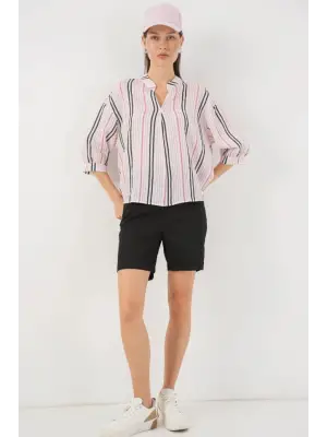 Çizgili Oversize Bluz 967 - Pembe