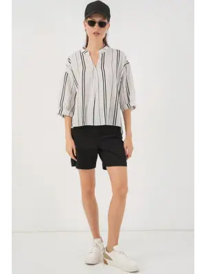 Çizgili Oversize Bluz 967 - Taş