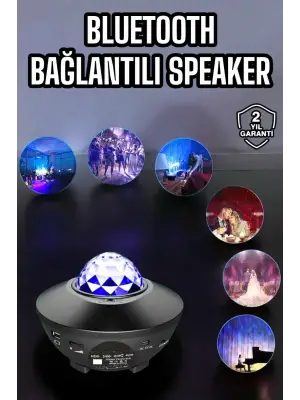 Çocuklara Özel Şarjlı Bluetooth Hoparlör Parti Led Lambası Yıldızlı Projeksiyon