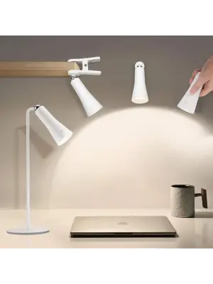 Çok Amaçlı Güçlü Manyetik Başlıklı 4’ü 1 Arada Portatif Beyaz LED Lamba Masaüstü, El Feneri, Duvara Asılabilir ve Mandallı Klipsli Işık