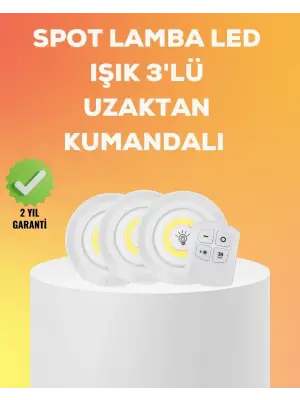 Çok Amaçlı Kullanım İçin Kablosuz Yapışkanlı 3 Lü Uzaktan Kumandalı Led Spot Lamba