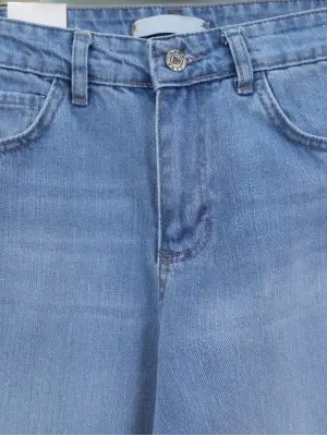 Çok Cepli Yüksek Bel Kot Pantolon  -Buz Mavi