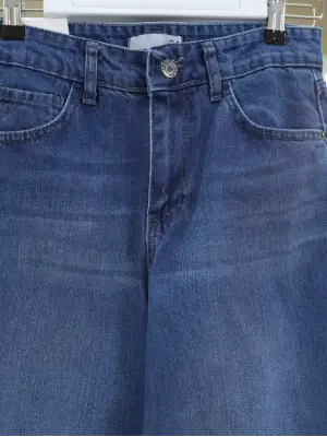 Çok Cepli Yüksek Bel Kot Pantolon  -Mavi