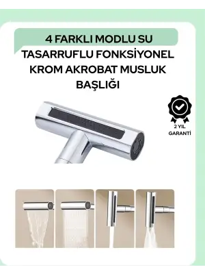 Çok Fonksiyonlu Musluk Başlığı | 4 Su Modu | Geniş Uyumlu Adaptör Seti | Mutfak Ve Banyo Uyumlu