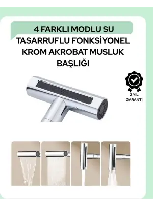 Çok Fonksiyonlu Musluk Başlığı | 4 Su Modu | Geniş Uyumlu Adaptör Seti | Mutfak Ve Banyo Uyumlu