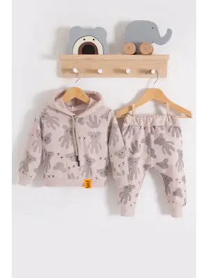 Cool Bear Kapüşonlu % 100 Pamuk Erkek Bebek Takımı