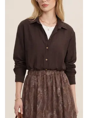 Crop Badyli  Kolyeli Arkası Uzun Gömlek -K. Kahve