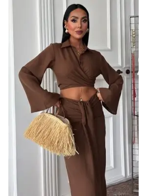Omarı Büyüleyici Crop Gömlek ve Eteği Takımı