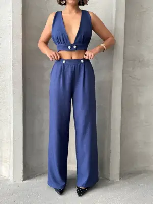 Modern Crop Pantolon Keten Takım