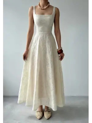 Cuper Çiçek Detaylı Elbise