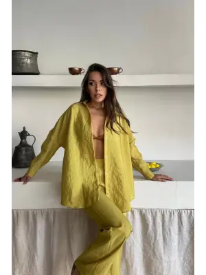 Omarı Cupra Kumaş Gömlek Pantolon Takım - Trend Renk Yağ Yeşili