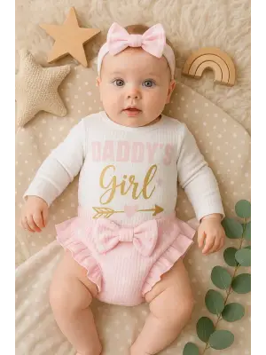 Daddys Girl Bandanalı Kız Bebek Takımı
