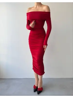 Omarı Zarif Ve Şık Drapeli Elbise